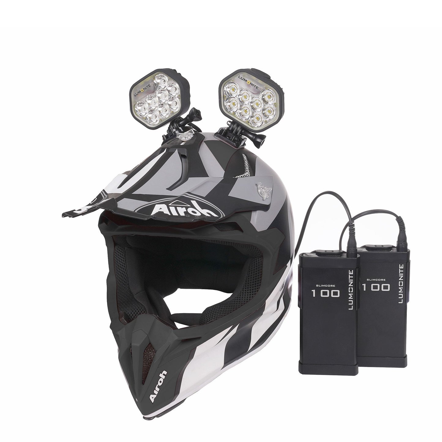 Enduro Hjälmpaket LUMONITE Leader - 6838 lm / Laddbar, 2 x Lampa & batteri + GoPro-fäste (13676 lm)