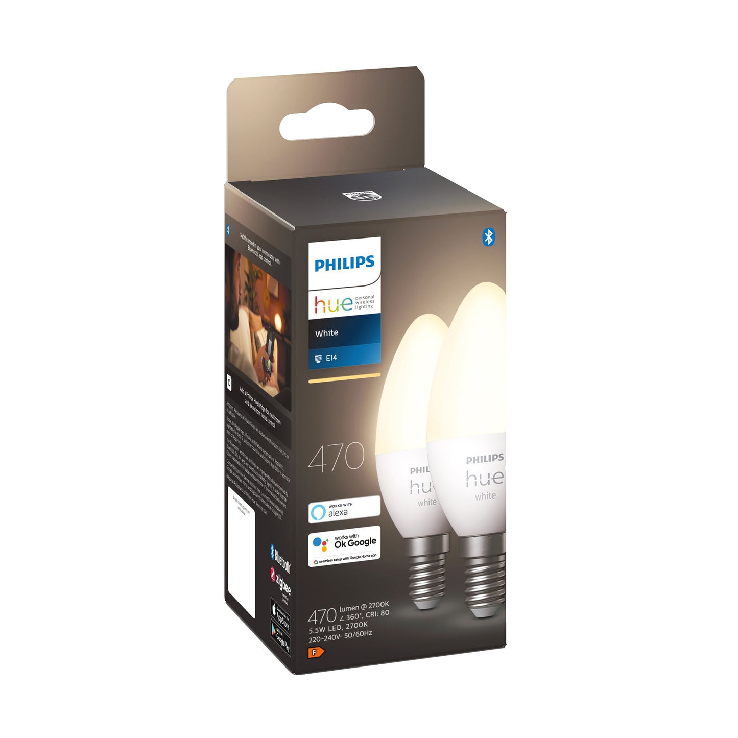 Smart LED-lampa Philips Hue White Candle, E14 Candle, 2700K, 2 st